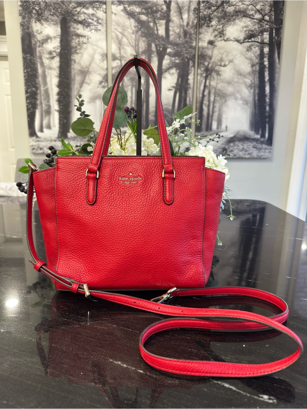 ♥️♠️Kate Spade Jackson Red Medium Crossbody Satchel in Pebbled Leather